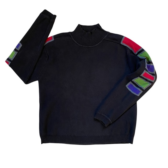 Vintage 90s/Y2k NY Based 100% Cotton Geometric Color Block Mock Neck Sweater - Picture 2 of 5